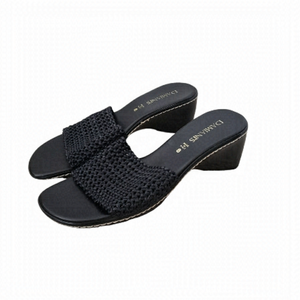 Damiani's Black Wedge Woven Top Slip On Sandals